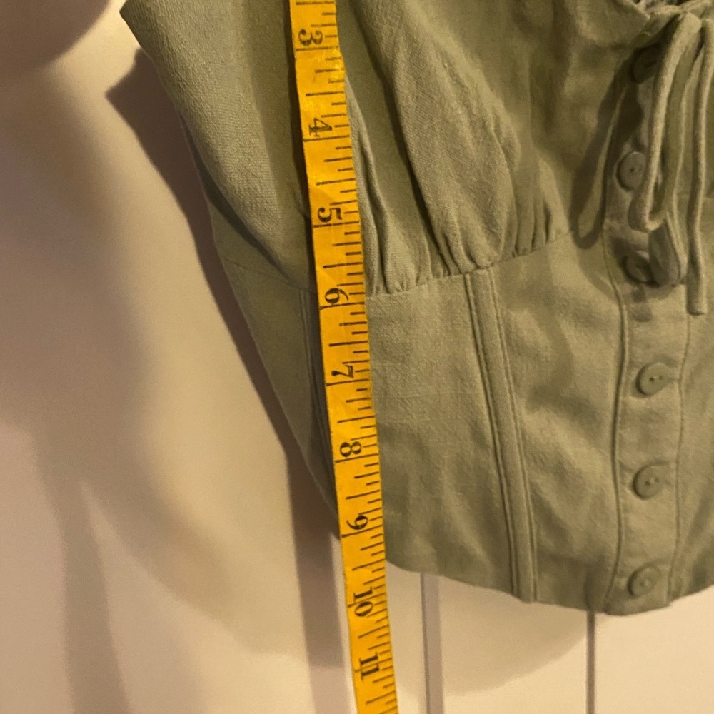 Ally Green Cami Crop Top Corset Linen casual chic coquette cottagecore milkmaid - Picture 11 of 15